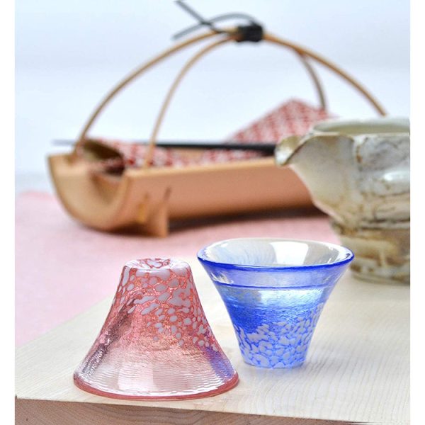 Toyo Sasaki Glass Cold Sake Glass  Set Good Luck Charm Blessings Cup Mount Fuji Cold Sake Cup Set Made in Japan Red & Blue Approx. 35ml 2-pieces G635-T72 Sale