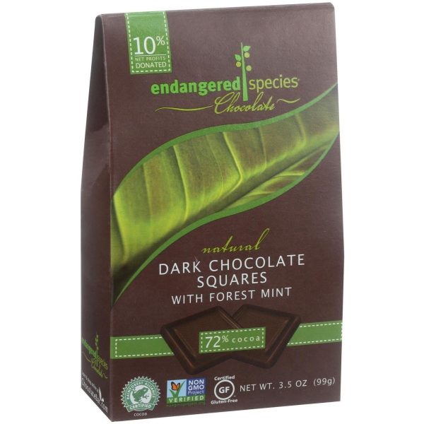 Endangered Species Natural Chocolate Squares - Dark Chocolate - 72 Percent Cocoa - Forest Mint - Bite Size - 10 Count - Case Of 6 Online Hot Sale