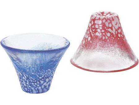 Toyo Sasaki Glass Cold Sake Glass  Set Good Luck Charm Blessings Cup Mount Fuji Cold Sake Cup Set Made in Japan Red & Blue Approx. 35ml 2-pieces G635-T72 Sale