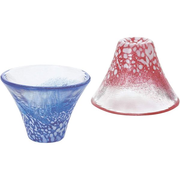 Toyo Sasaki Glass Cold Sake Glass  Set Good Luck Charm Blessings Cup Mount Fuji Cold Sake Cup Set Made in Japan Red & Blue Approx. 35ml 2-pieces G635-T72 Sale