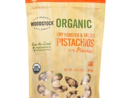 Woodstock Nuts - Organic - Pistachios - Dry Roasted - Salted - 7 Oz - Case Of 8 on Sale