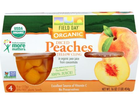 Field Day Fruit Cups - Organic - Yellow Cling Peaches - Diced - 4-4 Oz - Case Of 6 Discount