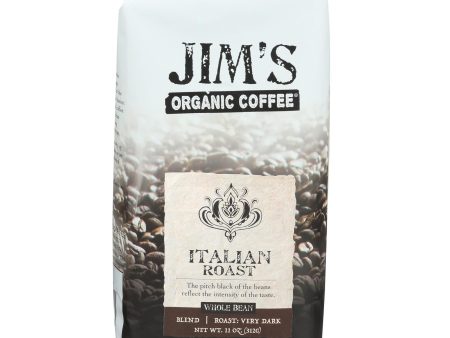 Jim s Organic Coffee - Whole Bean - Italian Roast - Case Of 6 - 11 Oz. Sale