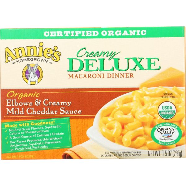 Annies Homegrown Macaroni Dinner - Organic - Creamy Deluxe - Elbows And Creamy Mild Cheddar Sauce - 9.5 Oz - Case Of 12 on Sale