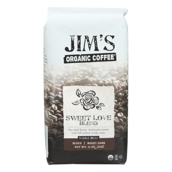 Jim s Organic Coffee - Whole Bean - Sweet Love Blend - Case Of 6 - 11 Oz. Online now