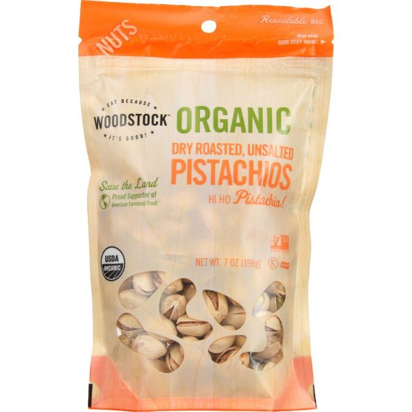 Woodstock Nuts - Organic - Pistachios - Dry Roasted - Unsalted - 7 Oz - Case Of 8 Supply