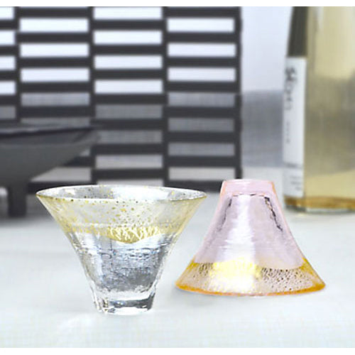 Toyo Sasaki Glass Cold Sake Glass  Set Good Luck Charm Blessings Cup Mount Fuji Cold Sake Cup Set Made in Japan Pink & Clear Approx. 65ml 2-pieces G636-T73 Hot on Sale