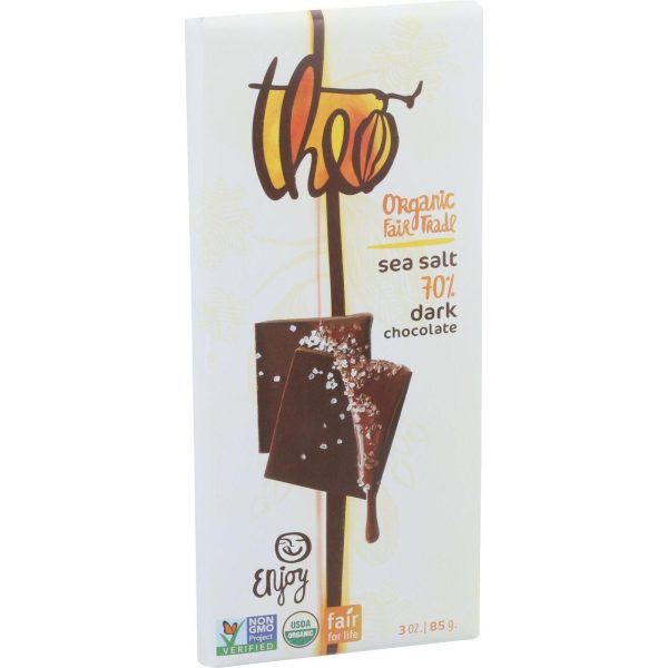 Theo Chocolate Organic Chocolate Bar - Classic - Dark Chocolate - 70 Percent Cacao - Sea Salt - 3 Oz Bars - Case Of 12 Discount