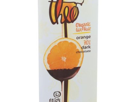 Theo Chocolate Organic Chocolate Bar - Classic - Dark Chocolate - 70 Percent Cacao - Orange - 3 Oz Bars - Case Of 12 For Sale