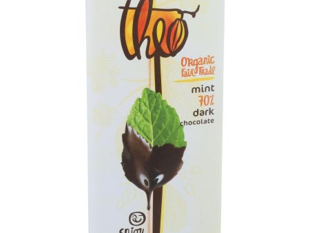 Theo Chocolate Organic Chocolate Bar - Classic - Dark Chocolate - 70 Percent Cacao - Mint - 3 Oz Bars - Case Of 12 For Sale