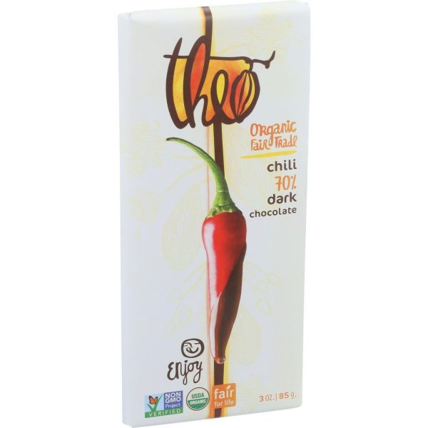 Theo Chocolate Organic Chocolate Bar - Classic - Dark Chocolate - 70 Percent Cacao - Chili - 3 Oz Bars - Case Of 12 Online