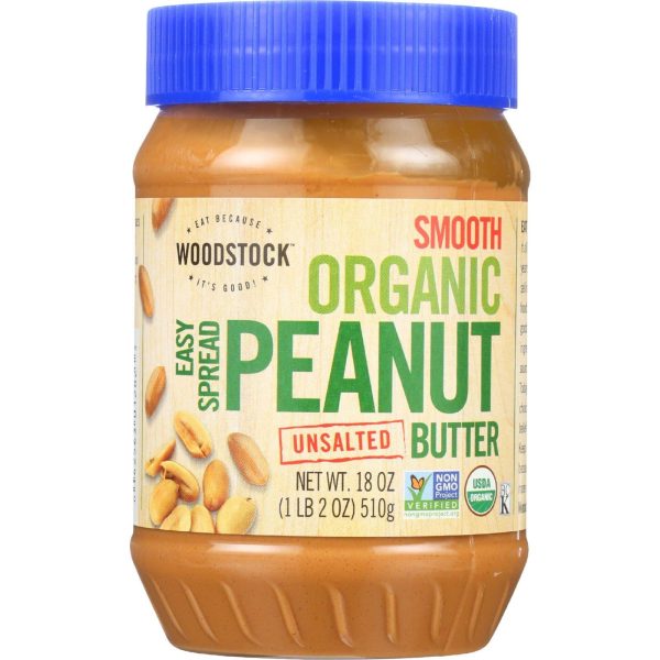 Woodstock Nut Butter - Organic - Peanut - Easy Spread - Smooth - Unsalted - 18 Oz - Case Of 12 Discount