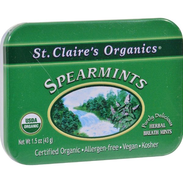 St Claire s Organic Spearmints Display Case - Case Of 6 - 1.5 Oz Supply