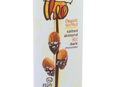 Theo Chocolate Organic Chocolate Bar - Classic - Dark Chocolate - 70 Percent Cacao - Salted Almond - 3 Oz Bars - Case Of 12 on Sale