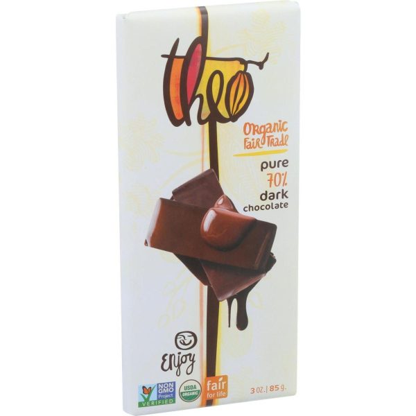 Theo Chocolate Organic Chocolate Bar - Classic - Dark Chocolate - 70 Percent Cacao - Pure - 3 Oz Bars - Case Of 12 Hot on Sale