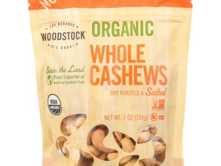 Woodstock Nuts - Organic - Cashews - Whole - Large - Dry Roasted - Salted - 7 Oz - Case Of 8 Supply