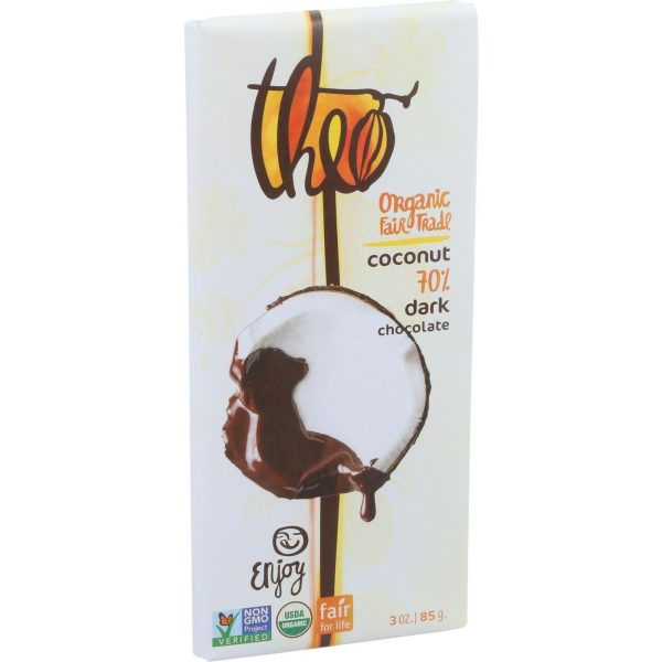 Theo Chocolate Organic Chocolate Bar - Classic - Dark Chocolate - 70 Percent Cacao - Coconut - 3 Oz Bars - Case Of 12 For Cheap