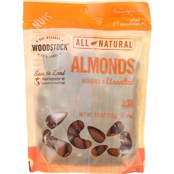 Woodstock Nuts - All Natural - Almonds - Whole - Roasted - Unsalted - 7.5 Oz - Case Of 8 Cheap