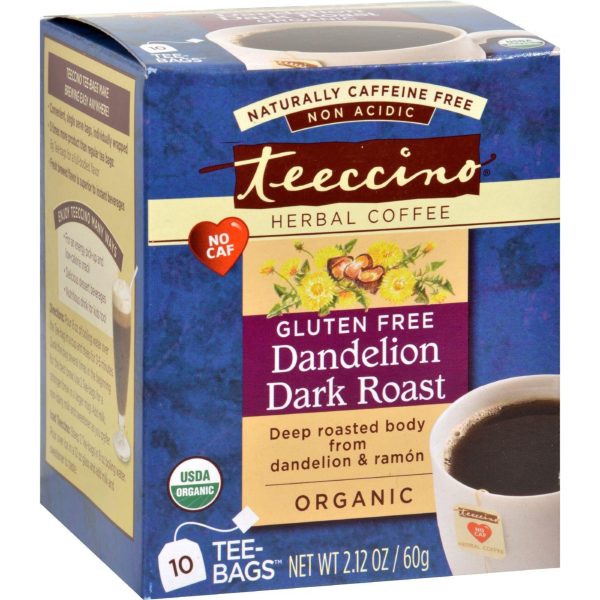 Teeccino Coffee Tee Bags - Organic - Dandelion Dark Roast Herbal - 10 Bags For Discount